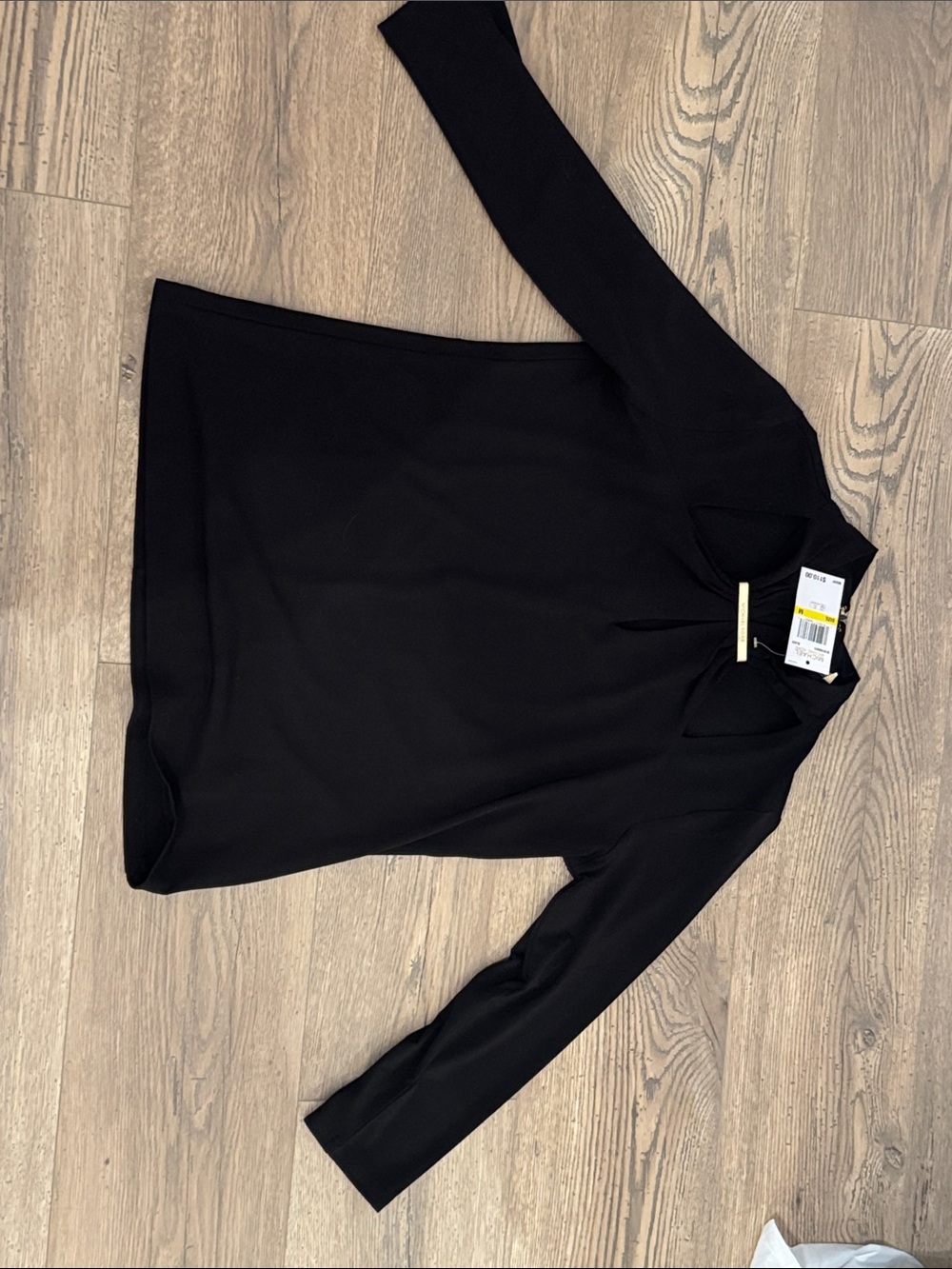Michael Kors Black Three Quarter Sleeve Keyhole Knit Top with Gold Accent